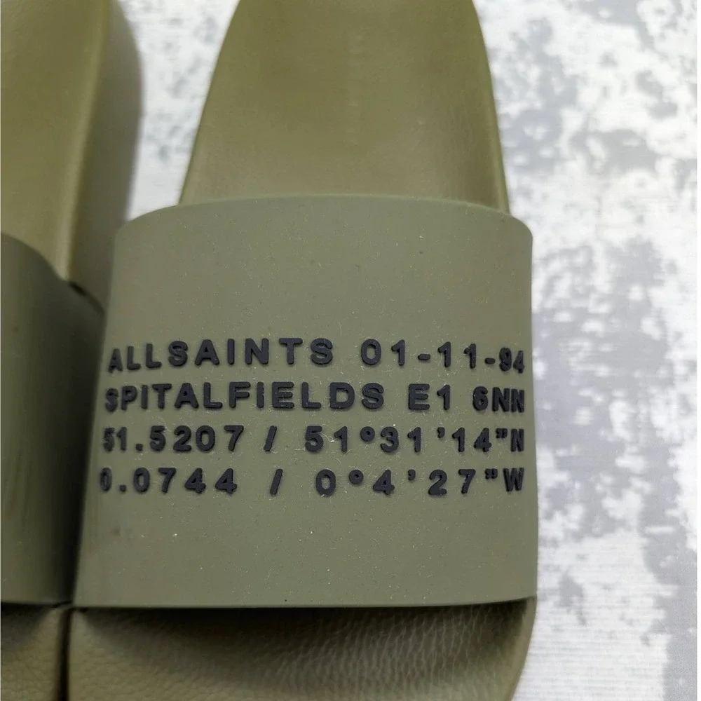AllSaints Mens Olive Green Slides Sandals Size 12 US 45 EU‎ 11 UK Renegade